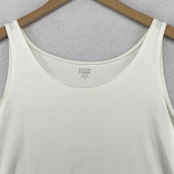 EILEEN FISHER Tank Top PL Stretch Organic Cotton Jersey Scoop Neck Shell White - Picture 4 of 12